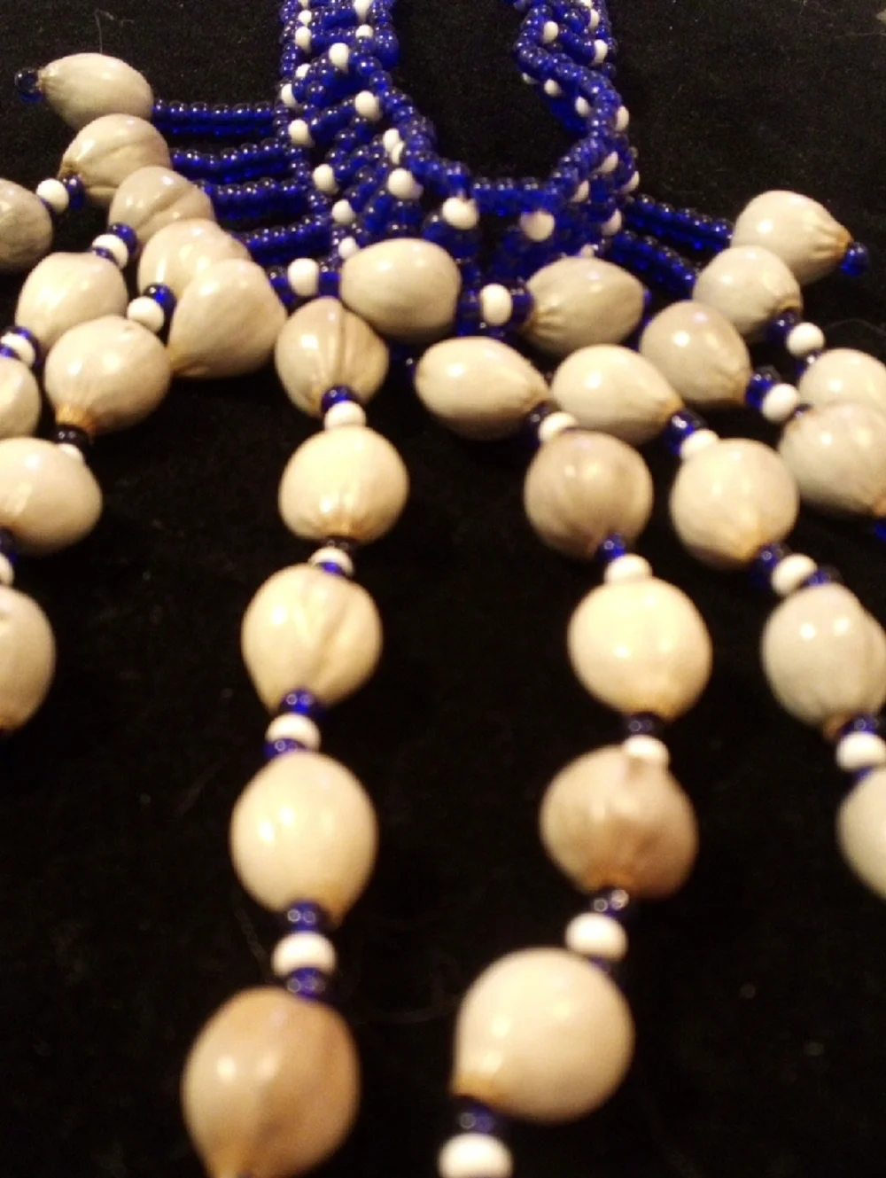 Handcrafted Blue and Cream Beaded Statement Necklace